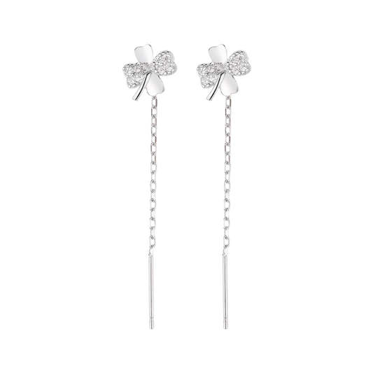 Four Leaf Clover Drop Through Chain Earrings