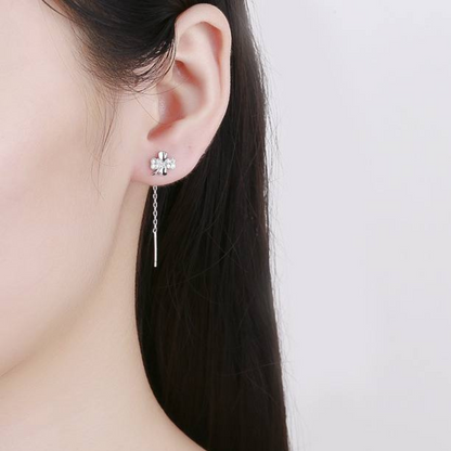 Four Leaf Clover Drop Through Chain Earrings