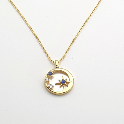 Moon and Stars Mother of Pearl Night Sky Gold Plated Necklace