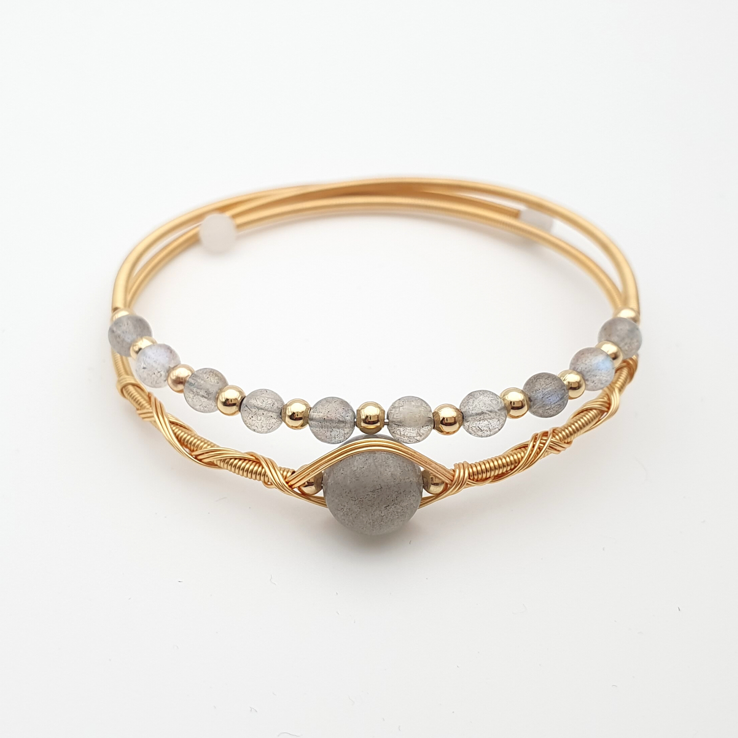 "Charmweave Duo" Labradorite Mystical Wire Wrap Gold Plated Bracelet