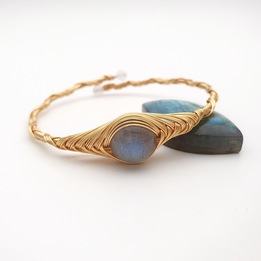 "Eye of the Marble Labradorite" Mystical Wire Wrap Gold Plated Bracelet