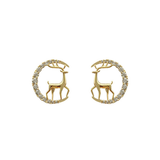 Stag Reindeer and Crescent Moon Earrings