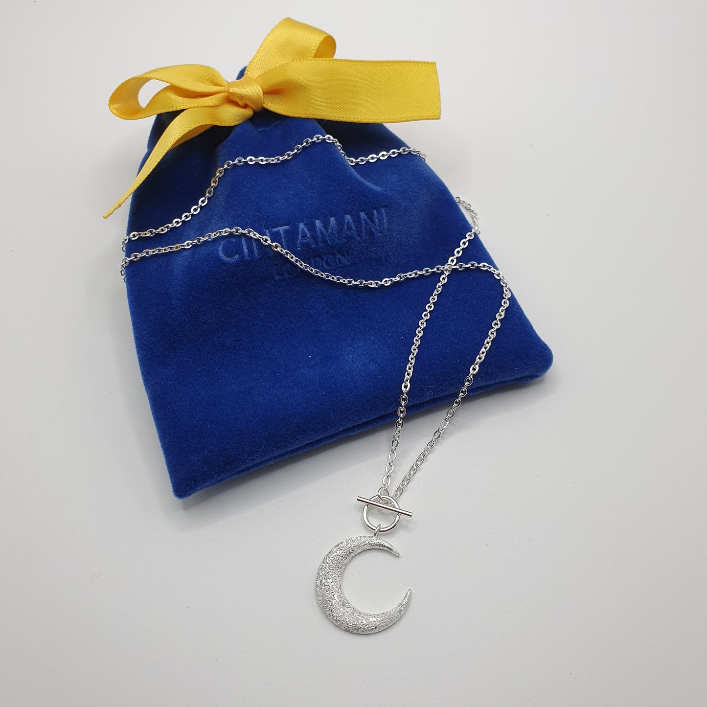 Textured Crescent Moon T-Bar Necklace