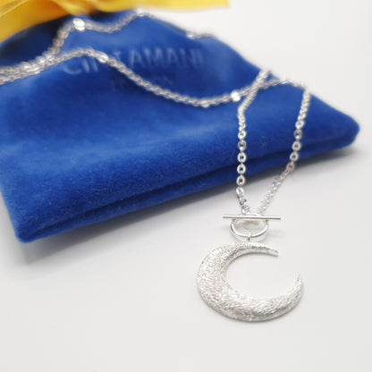 Textured Crescent Moon T-Bar Necklace