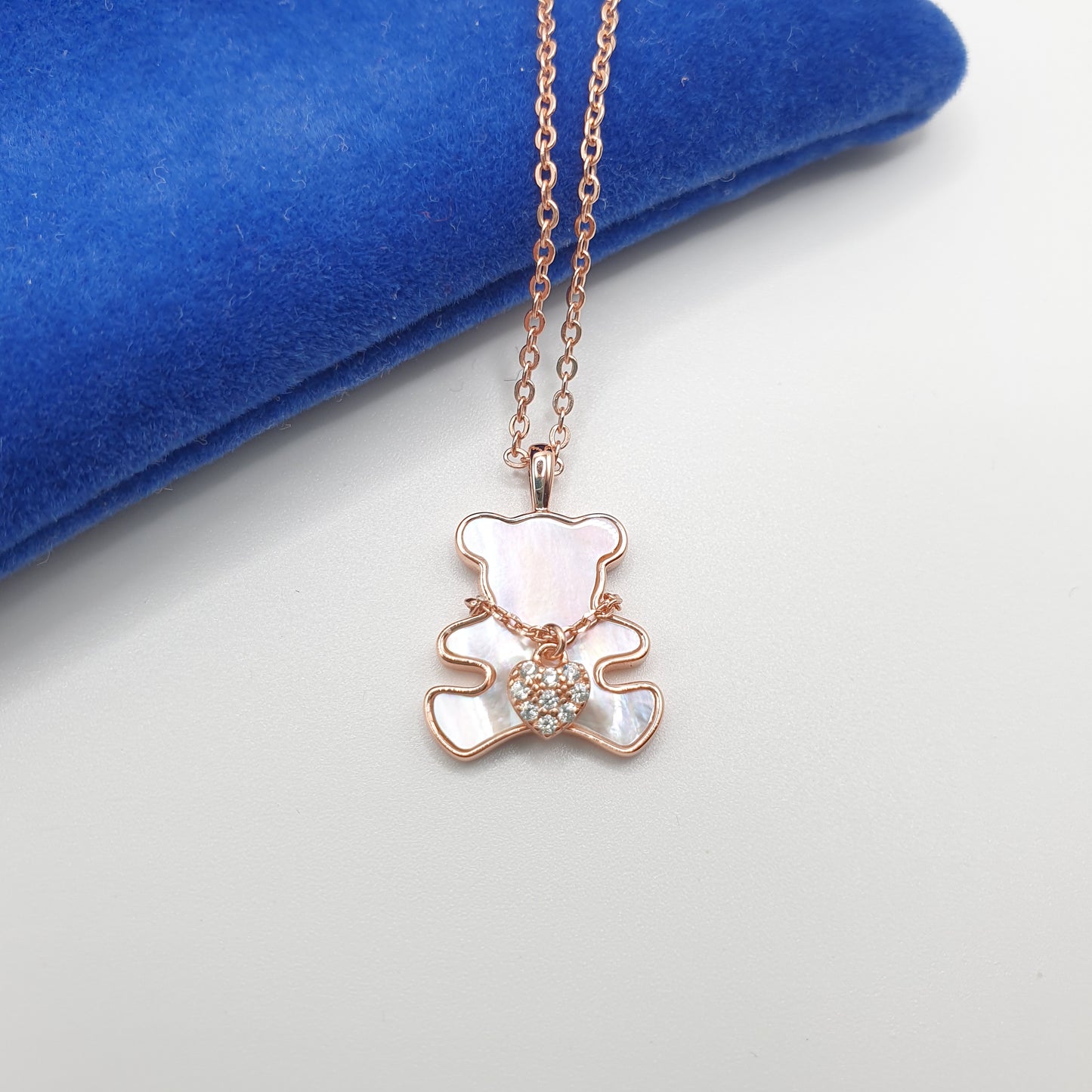 Bonded Heart Bear Mother of Pearl Pendant Necklace