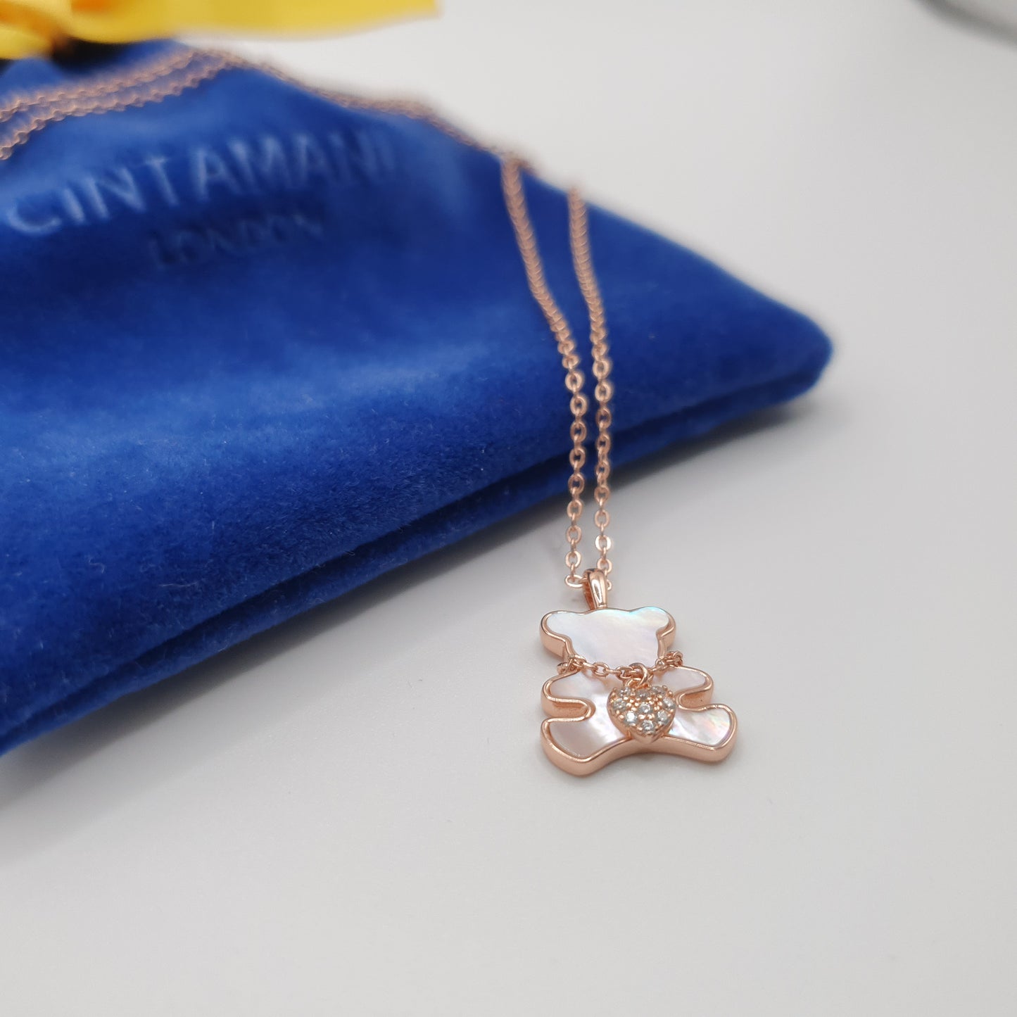 Bonded Heart Bear Mother of Pearl Pendant Necklace