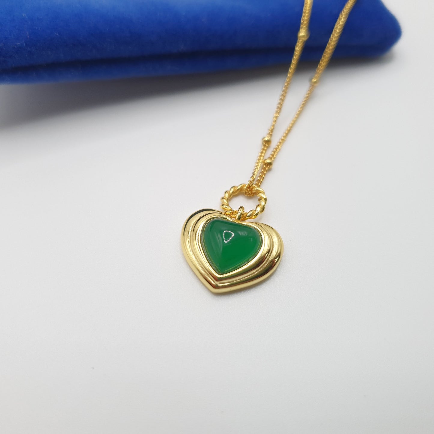 Ball Chain Green Heart Necklace