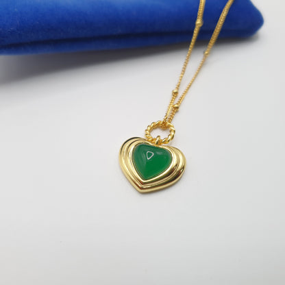 Ball Chain Green Heart Necklace