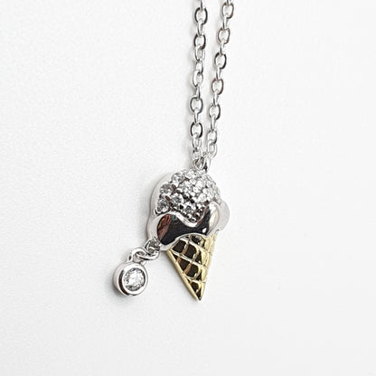 Ice Cream - Gelato Cone Pendant Necklace 925 Silver