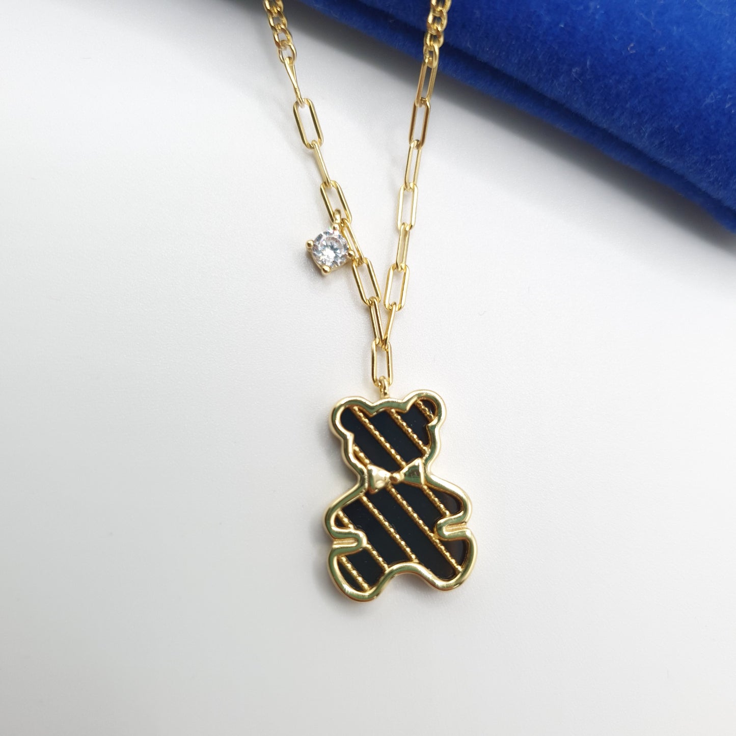 Formal Black and Gold Bear Pendant Necklace