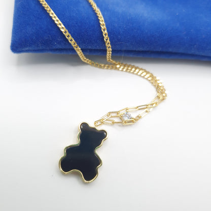 Formal Black and Gold Bear Pendant Necklace