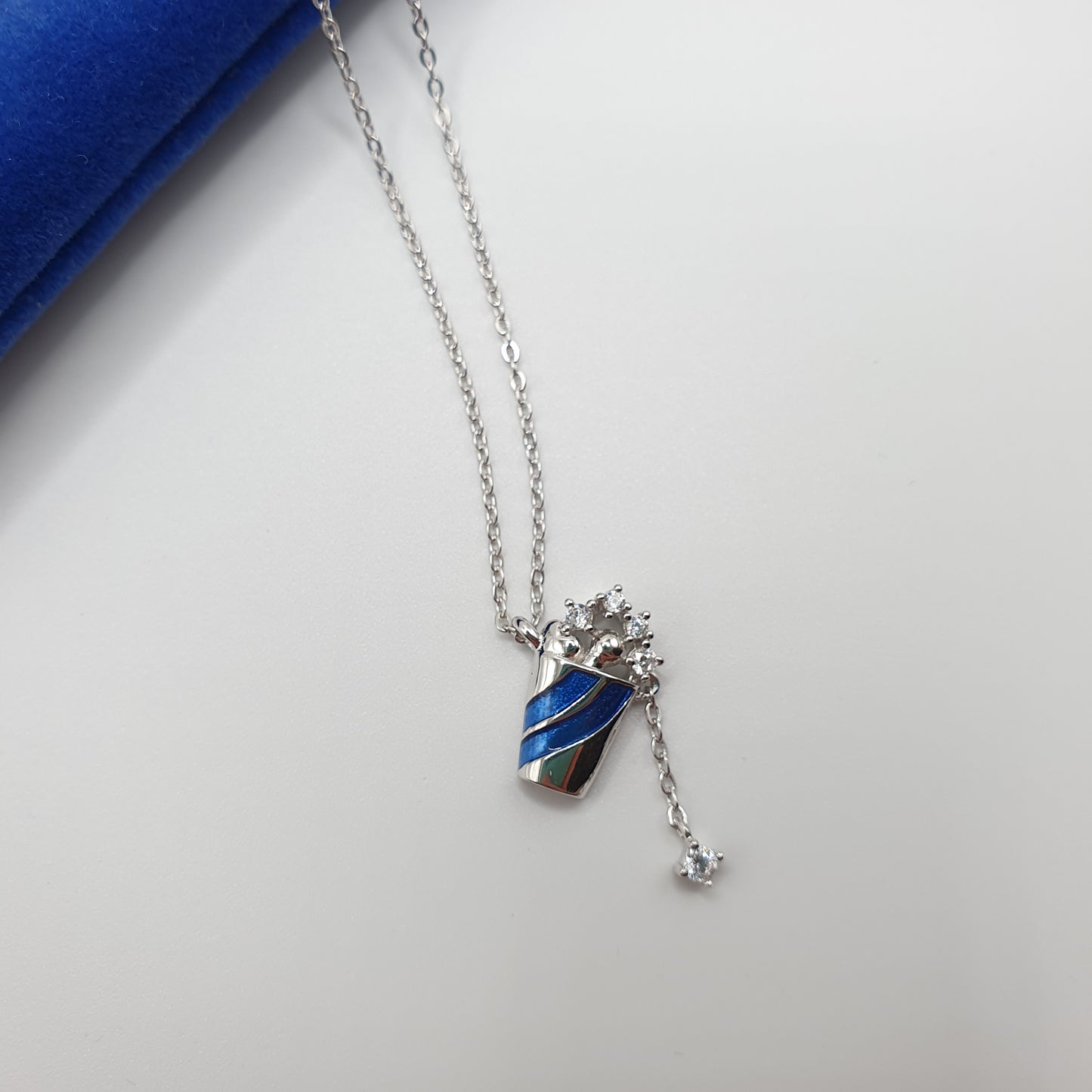 Blue Iced Soda Pendant Necklace 925 Silver