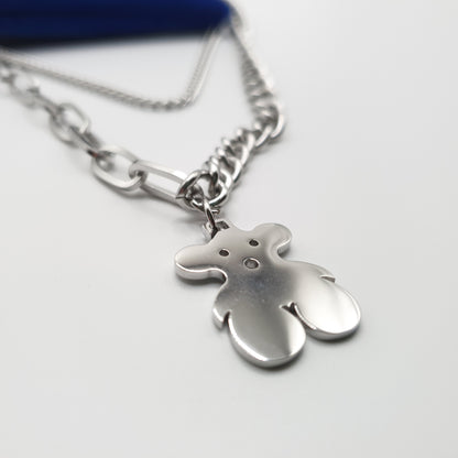 Stainless Steel Layered Bear Necklace