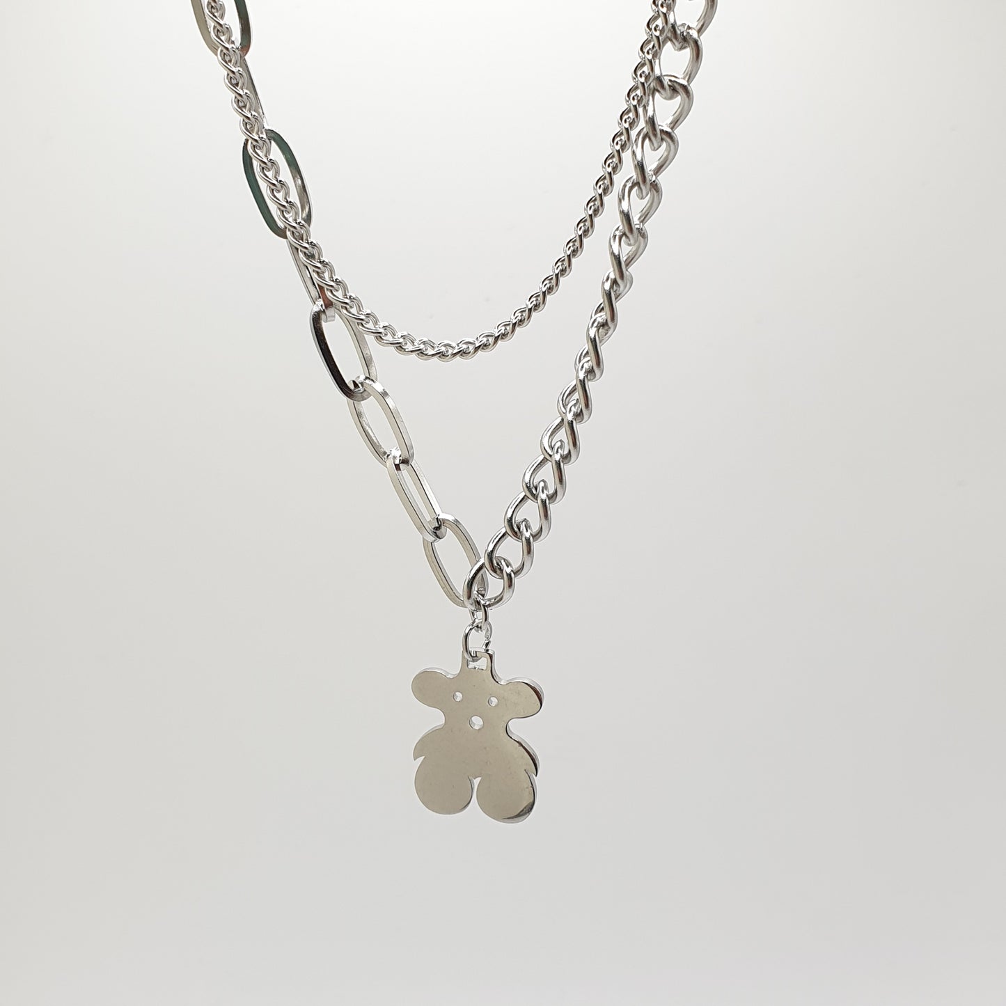 Stainless Steel Layered Bear Necklace