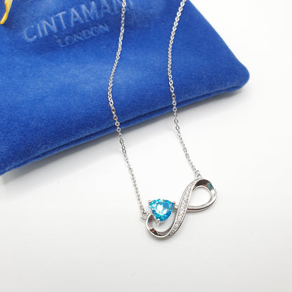 Blue Heart Infinity Platinum Plated Silver Necklace