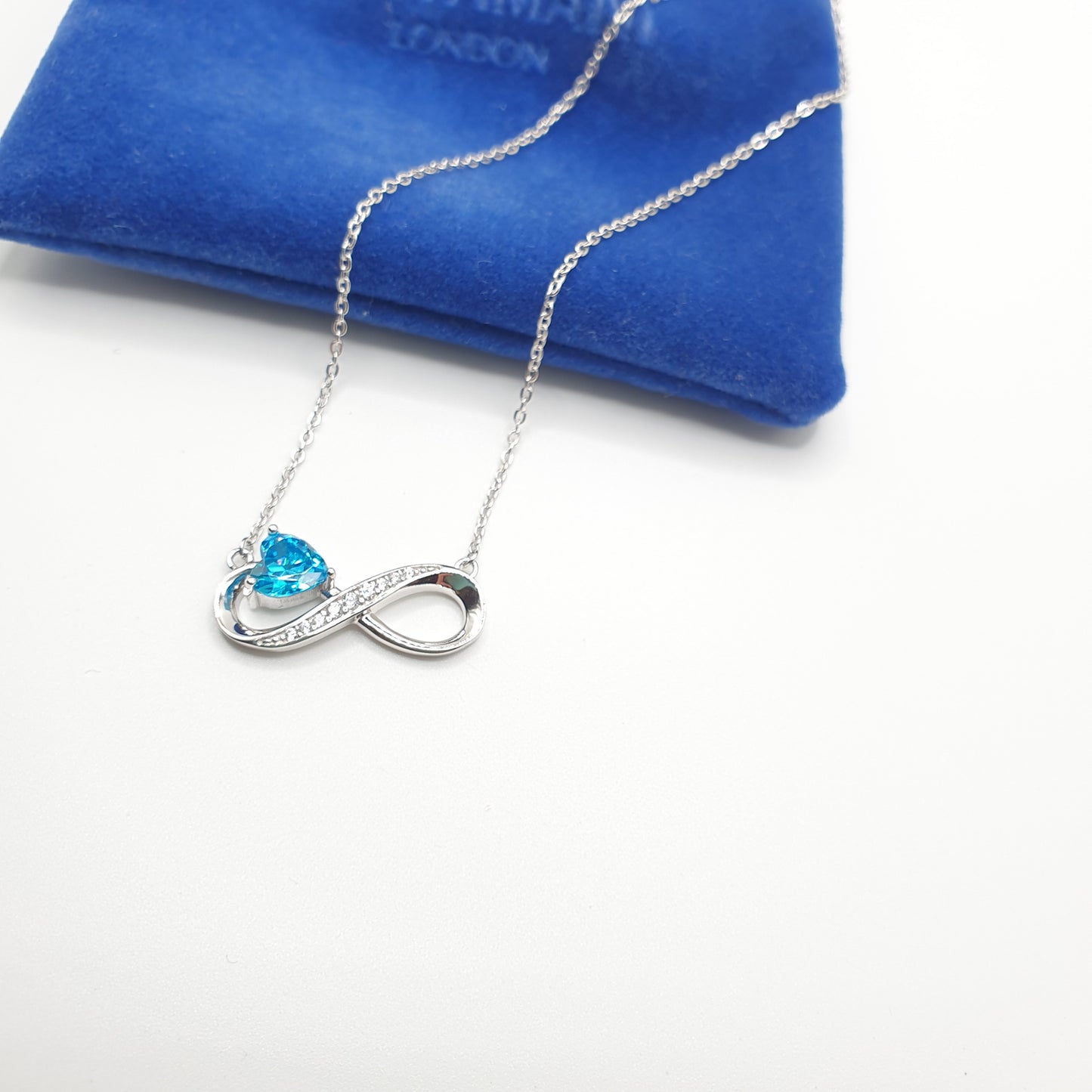 Blue Heart Infinity Platinum Plated Silver Necklace