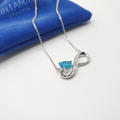 Blue Heart Infinity Platinum Plated Silver Necklace