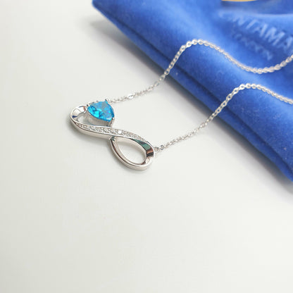 Blue Heart Infinity Platinum Plated Silver Necklace