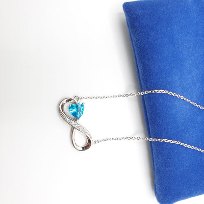 Blue Heart Infinity Platinum Plated Silver Necklace