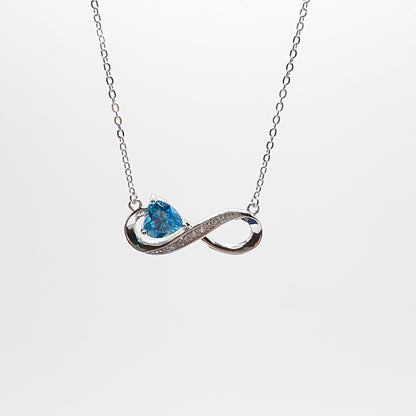 Blue Heart Infinity Platinum Plated Silver Necklace