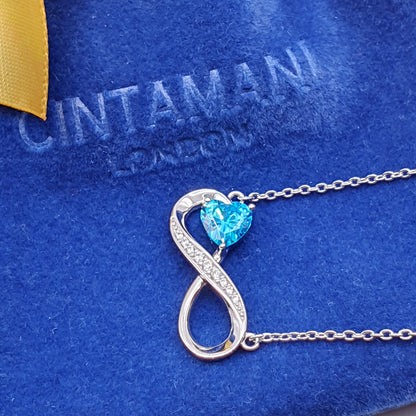 Blue Heart Infinity Platinum Plated Silver Necklace