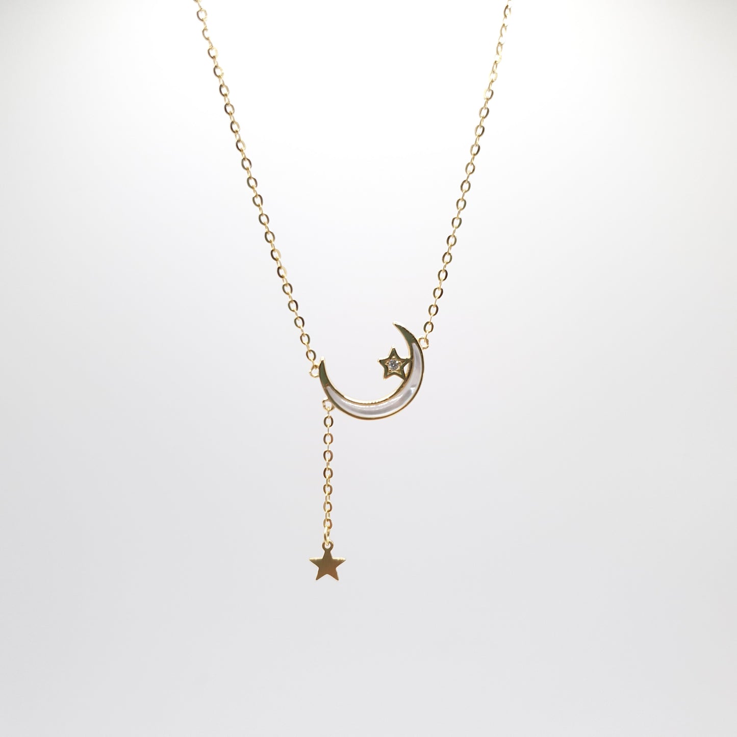 Crescent Moon and Two Stars Necklace - Gold