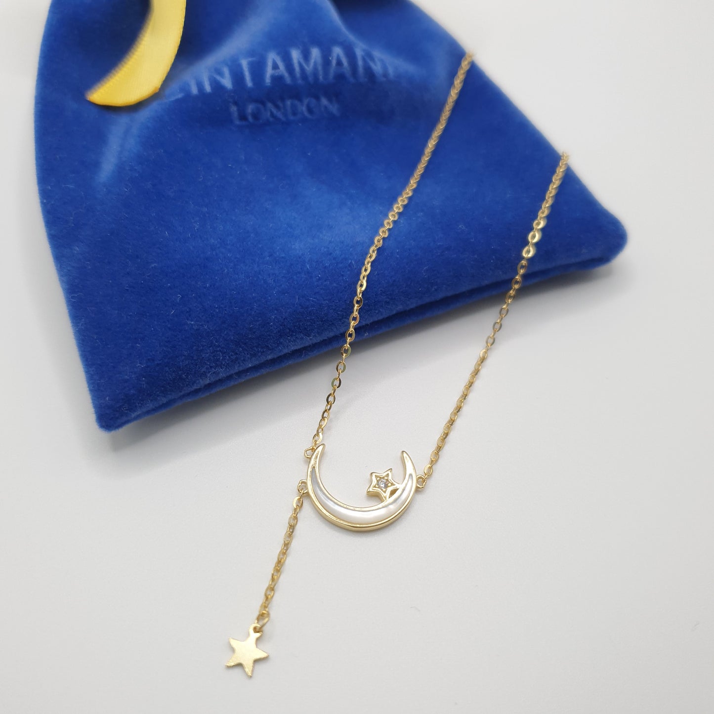 Crescent Moon and Two Stars Necklace - Gold