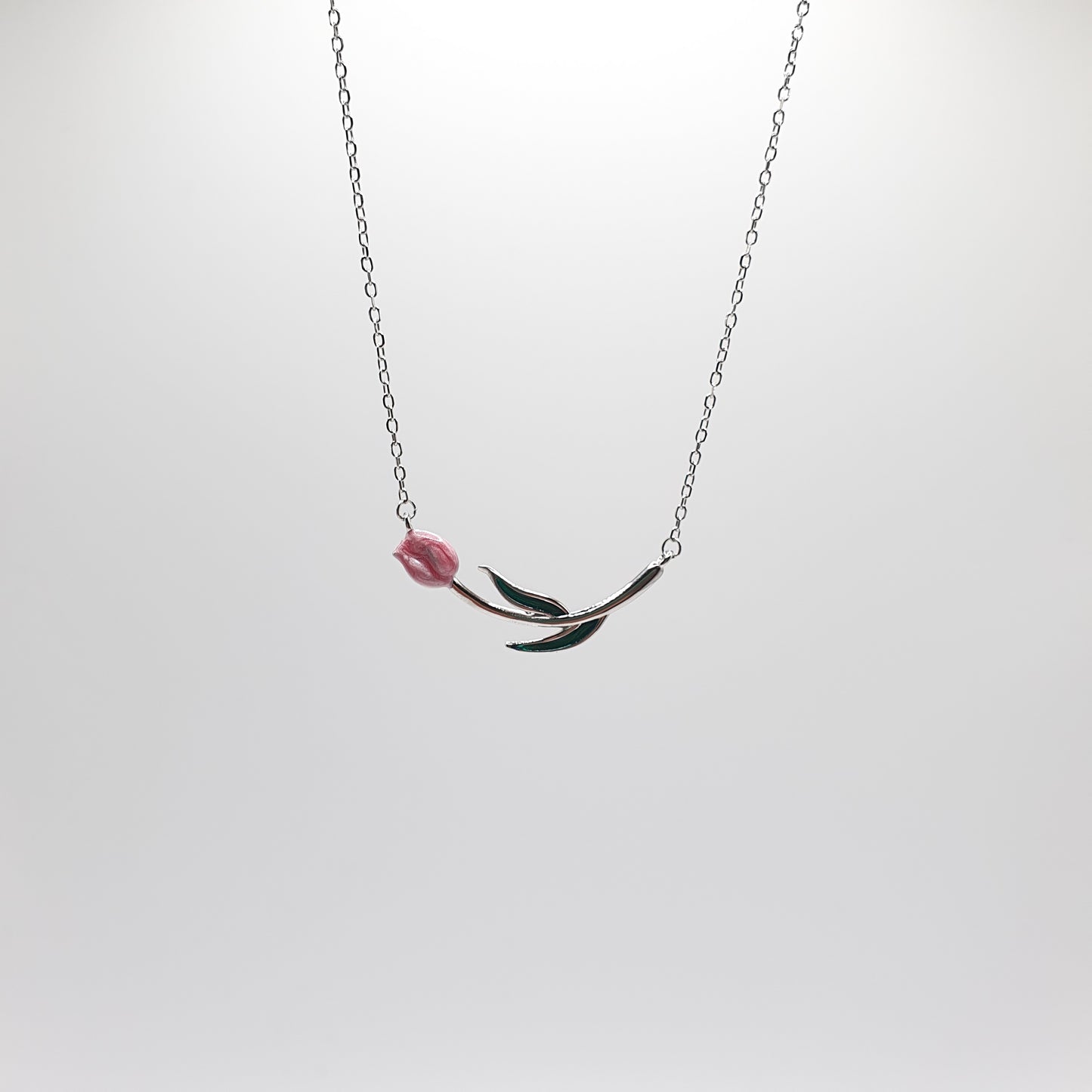 Dainty Tulip Silver and Enamel Necklace