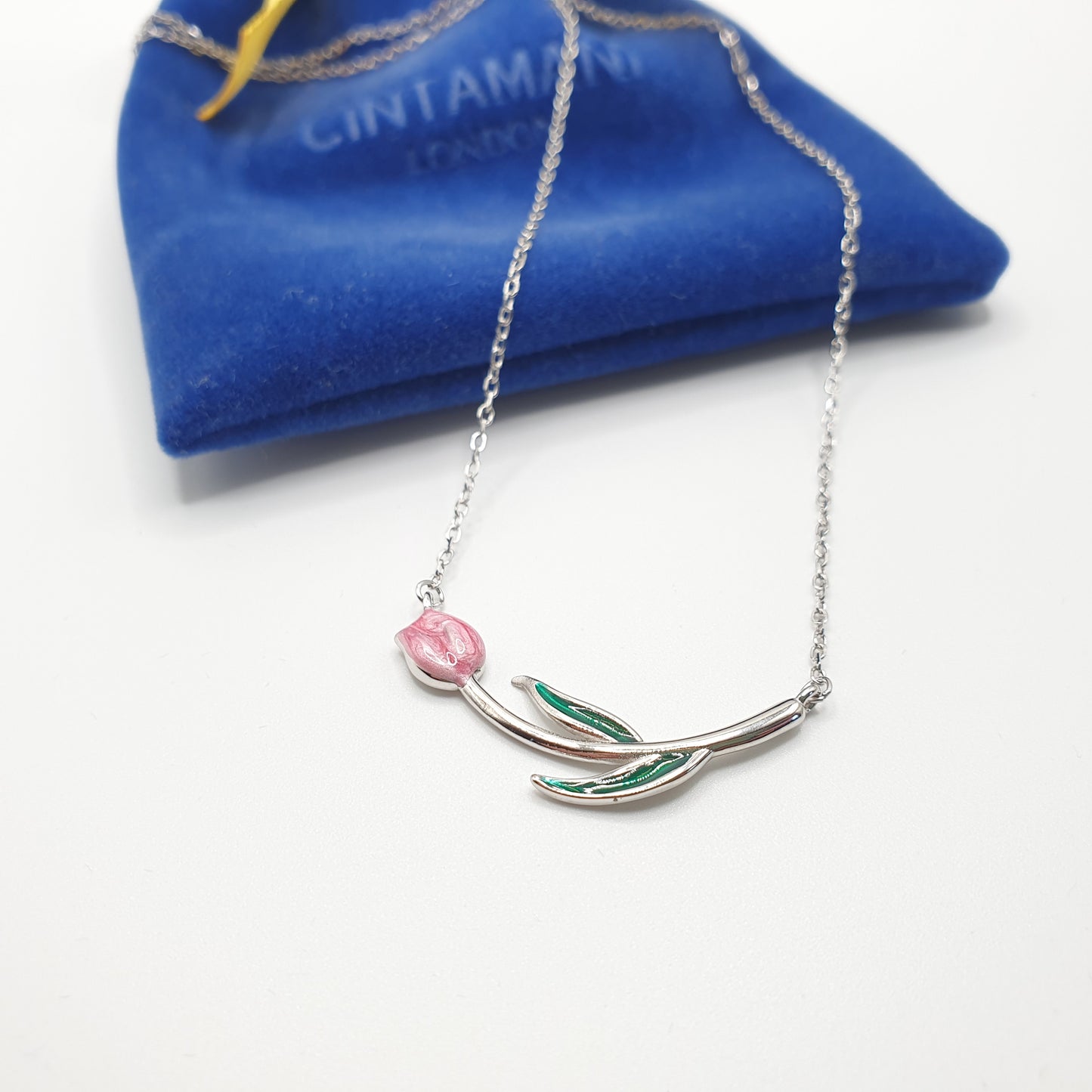 Dainty Tulip Silver and Enamel Necklace