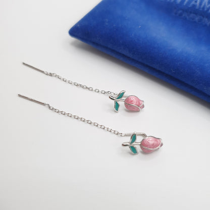 Dainty Tulip Enamel Drop Earrings