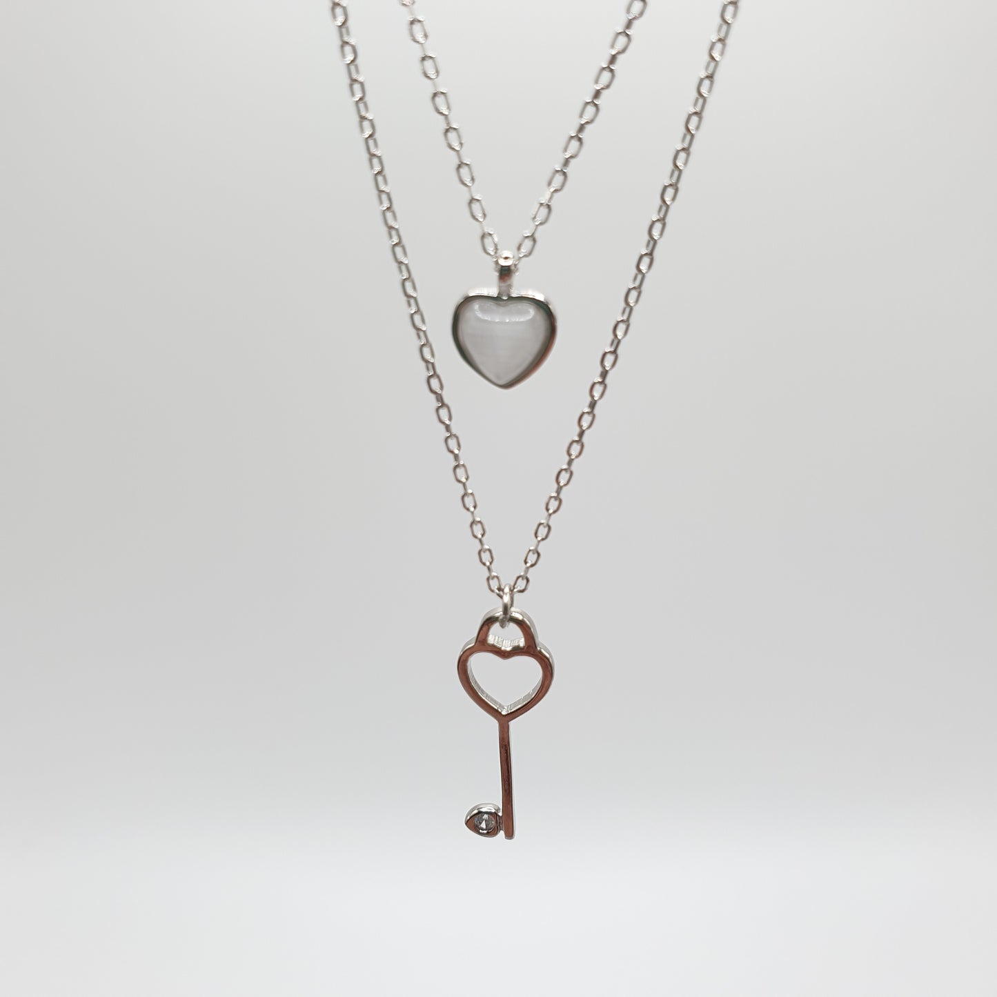 Key and Heart Stacked Necklace