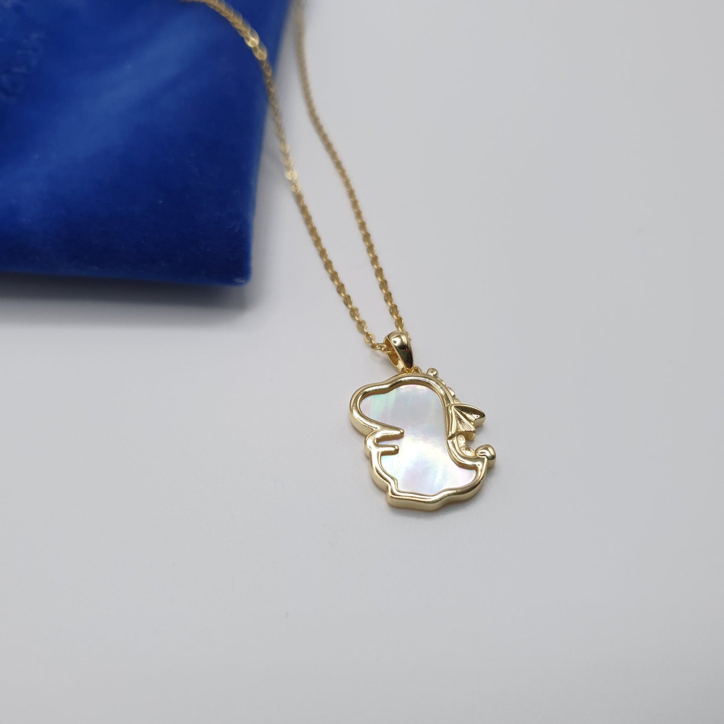 Baby Dragon Mother of Pearl Pendant Necklace