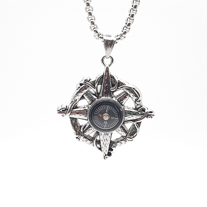 North Star Twined Compass Pendant Chain Necklace