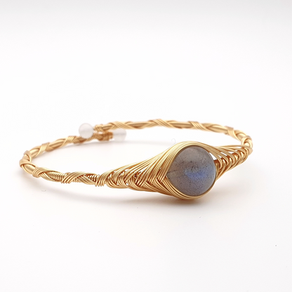 "Eye of the Marble Labradorite" Mystical Wire Wrap Gold Plated Bracelet