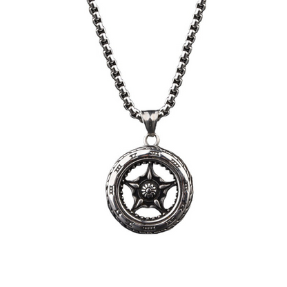 Wheel of Time Star Tyre Pendant Chain Necklace