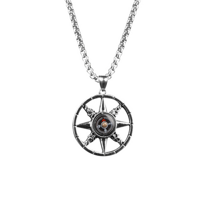 North Star Plain Edge Compass Pendant Chain Necklace