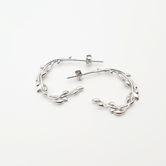 Leaf Hoop Earrings Silver