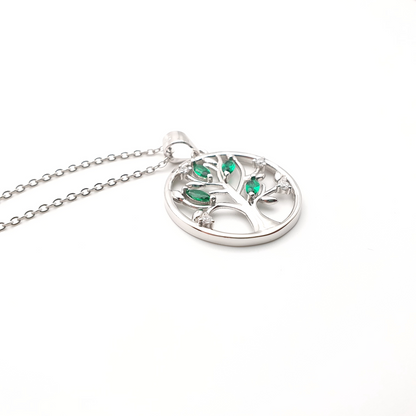 Tree of Life Simulated Green Spinel Necklace