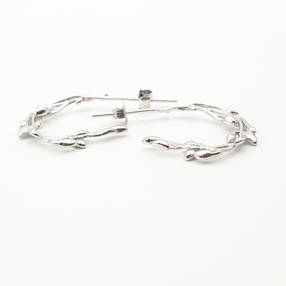 Leaf Hoop Earrings Silver