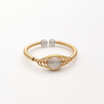 "Illumination Portal" Labradorite Mystical Wire Wrap Gold Plated Ring