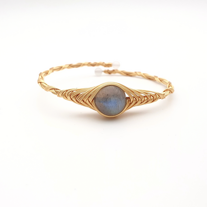 "Eye of the Marble Labradorite" Mystical Wire Wrap Gold Plated Bracelet