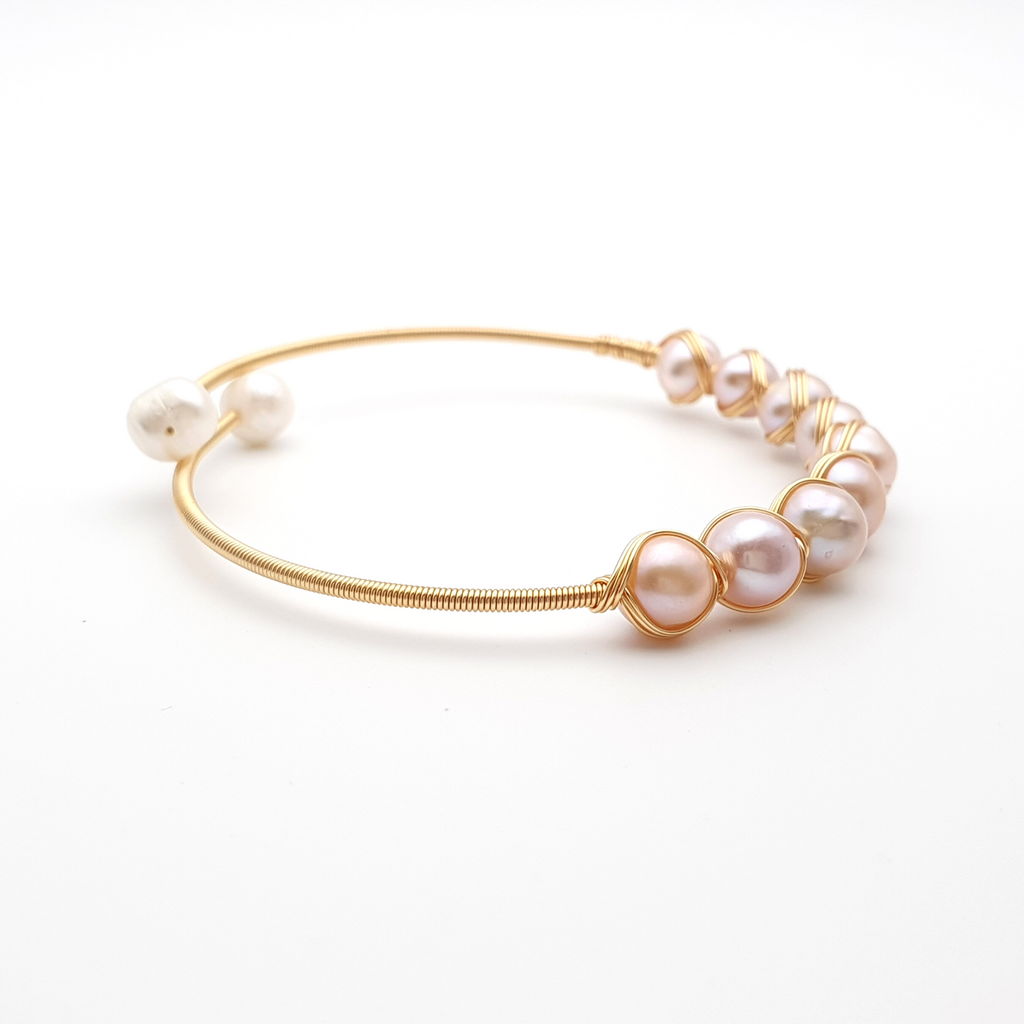 "Ninefold Radiance" Pearls Mystical Wire Wrap Gold Plated Bracelet