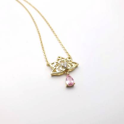 Drop Simulated Pink Sapphire Lotus Pendant Necklace