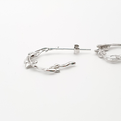 Leaf Hoop Earrings Silver