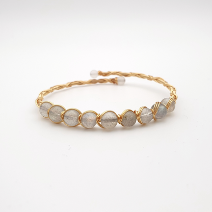 "Ninefold Enchantment" Labradorite Mystical Wire Wrap Gold Plated Bracelet