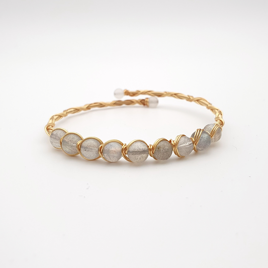 "Ninefold Enchantment" Labradorite Mystical Wire Wrap Gold Plated Bracelet