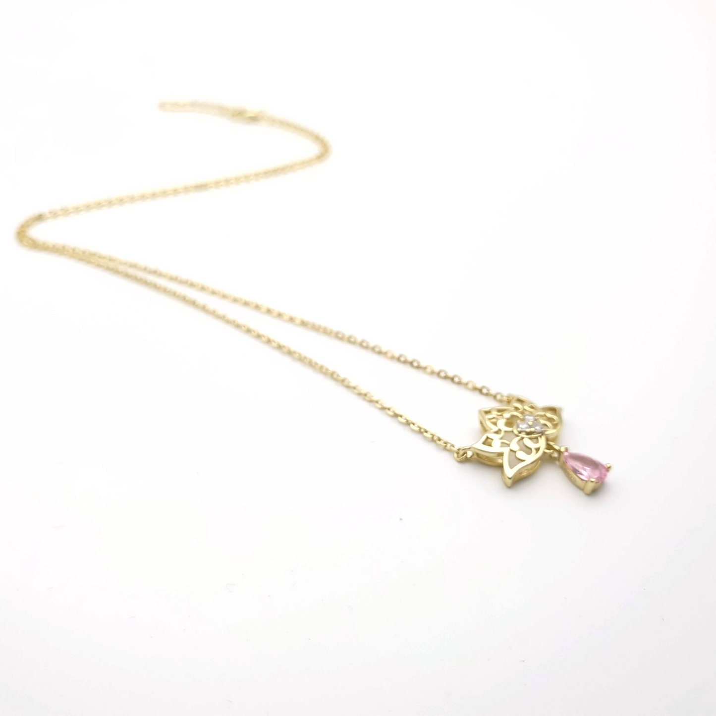 Drop Simulated Pink Sapphire Lotus Pendant Necklace