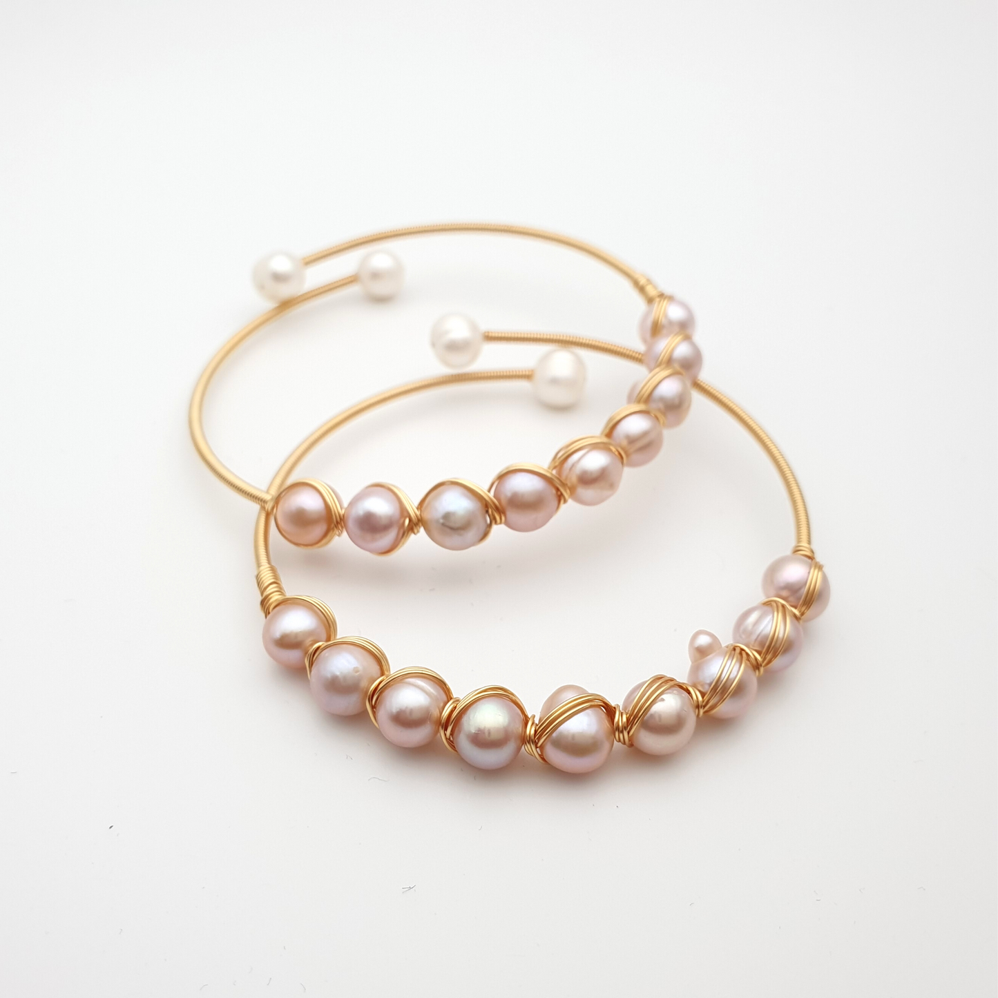 "Ninefold Radiance" Pearls Mystical Wire Wrap Gold Plated Bracelet