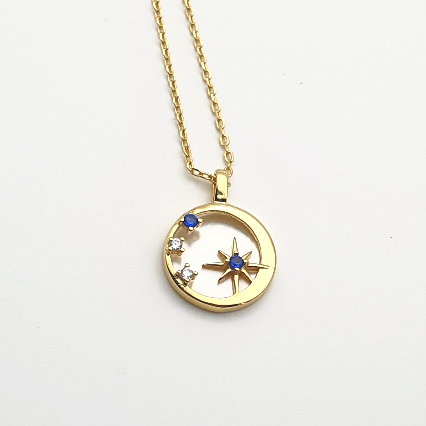 Moon and Stars Mother of Pearl Night Sky Gold Plated Necklace