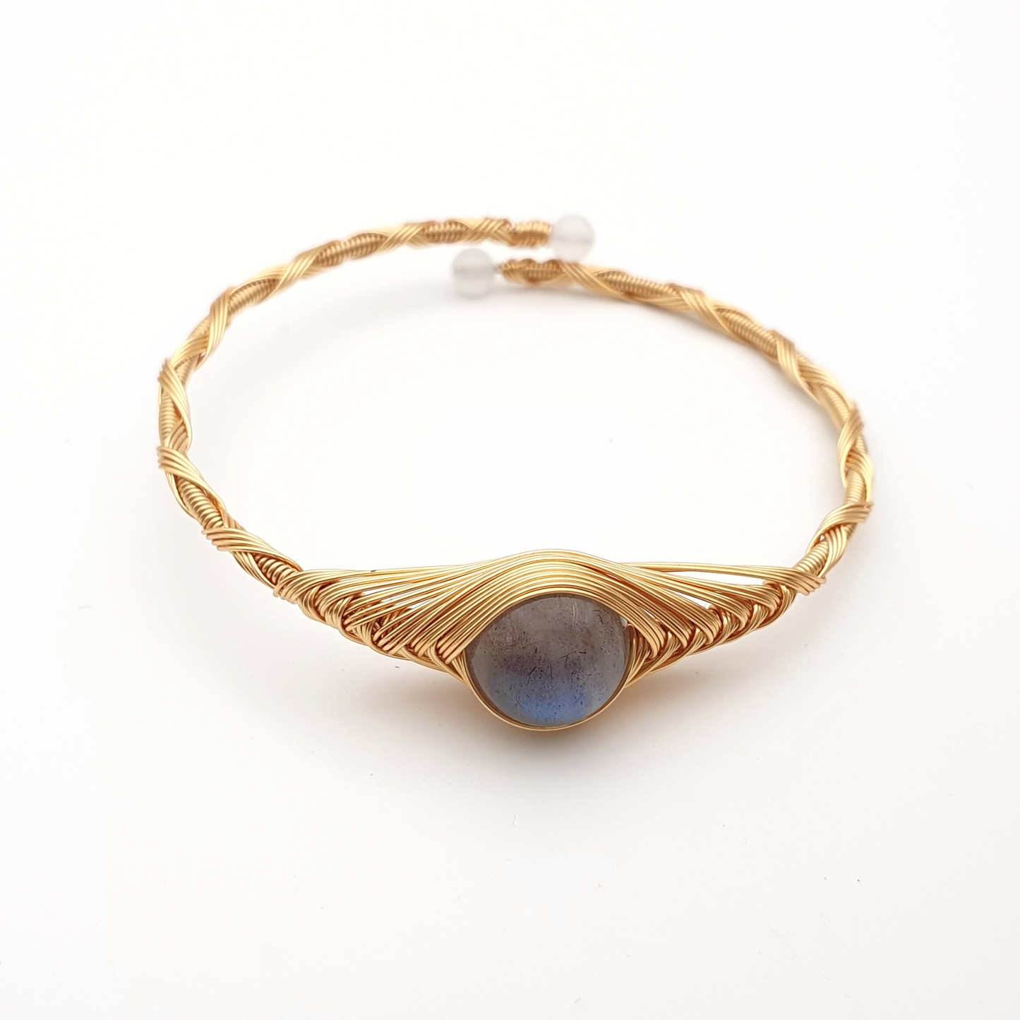 "Eye of the Marble Labradorite" Mystical Wire Wrap Gold Plated Bracelet